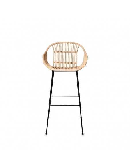 Banco de design GIAN 77 com braços em rattan natural e metal preto