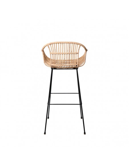 Taburete con brazos GIAN 77 de diseño en ratán natural y metal negro