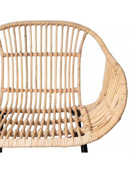 Banco de design GIAN 77 com braços em rattan natural e metal preto