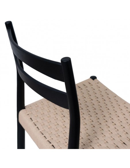 Silla contemporánea BONNIE en madera negra y cuerda