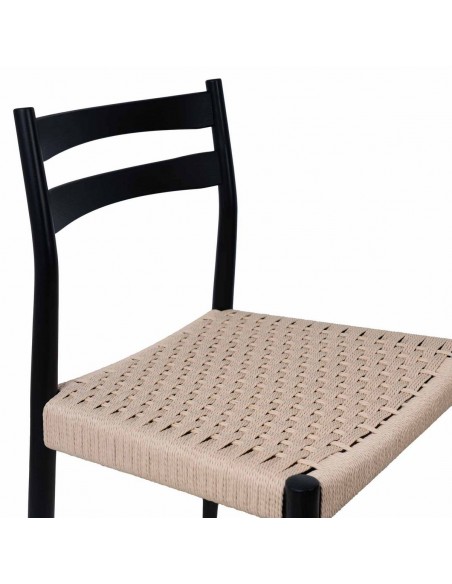Silla contemporánea BONNIE en madera negra y cuerda
