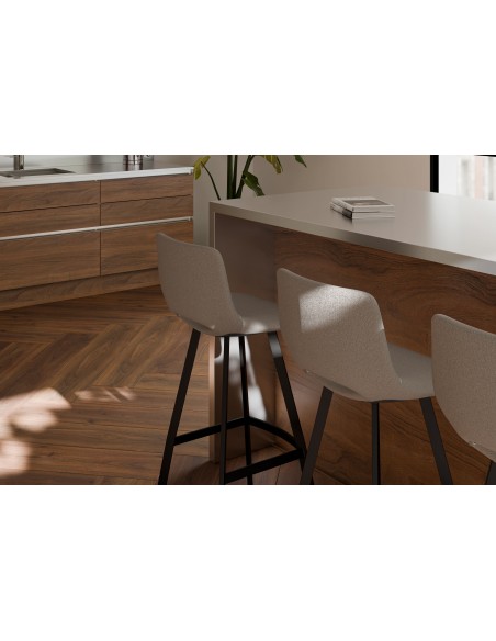 Taburete ASTON de 75,5 cm. Asiento tapizado en Taupe y patas de metal.