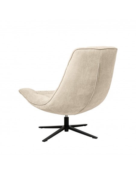 Butaca giratoria 360º PARMA, asiento amplio en tejido beige y patas de metal.