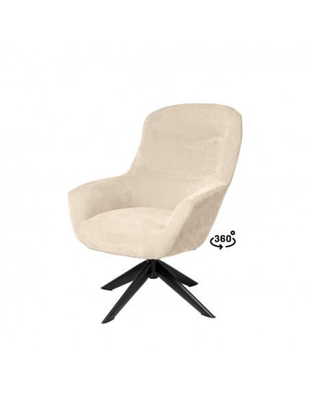 Butaca giratoria 360 BOLONIA, tejido beige y patas de metal negro