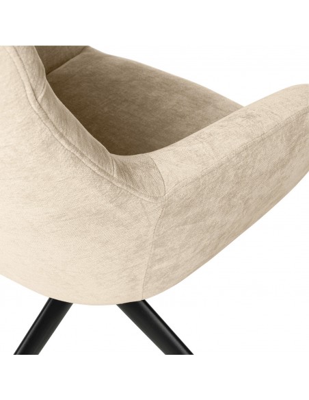 Butaca giratoria 360 BOLONIA, tejido beige y patas de metal negro