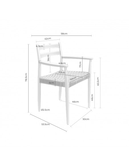 Silla mediterránea con brazos EDNA en madera negra y cuerda