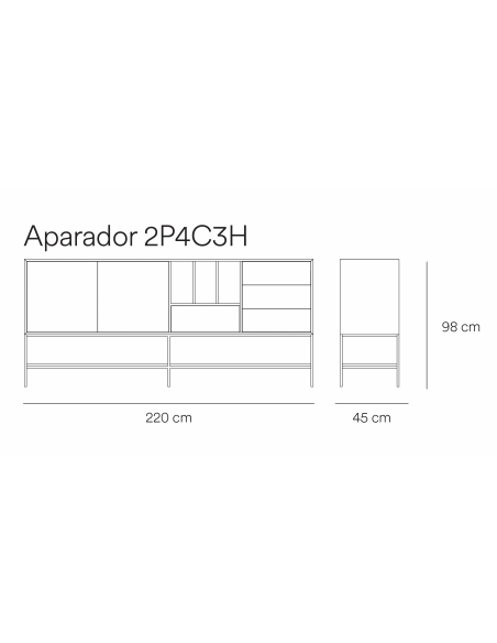 Teulat Platt Aparador minimalista 220 x 98, MDF lacado argila