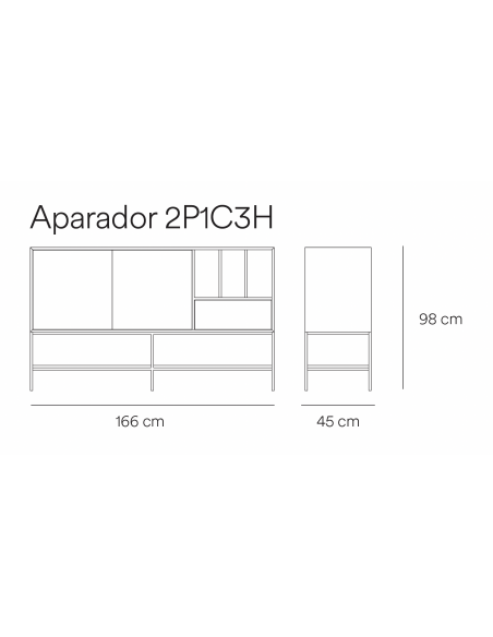Teulat Platt Aparador minimalista 166 x 98, MDF lacado Cinza Antracite
