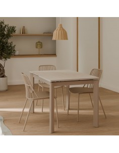 Mesa extensível CONSTANCE 120 (180), travertino e metal bege 2