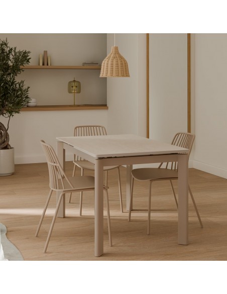 Mesa extensível CONSTANCE 120 (180), travertino e metal bege