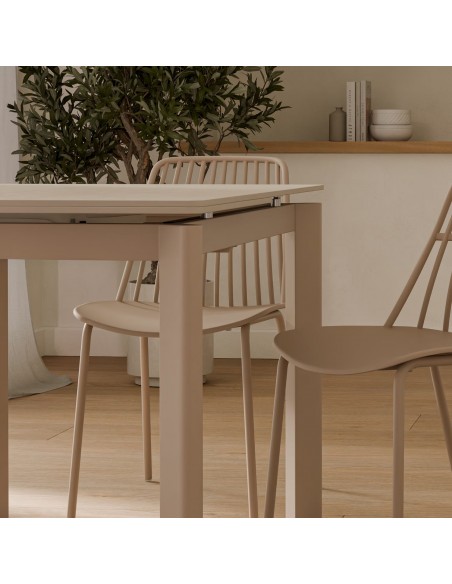 Mesa extensible CONSTANCE 120 (180) travertino y metal beige