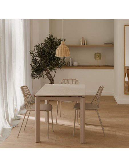 Mesa extensible CONSTANCE 120 (180) travertino y metal beige