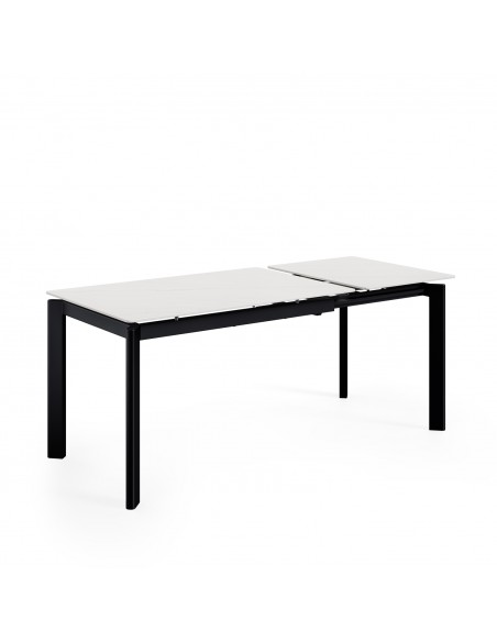 Mesa extensible CONSTANCE 120 (180) porcelanico blanco y metal negro