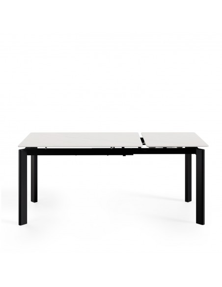 Mesa extensible CONSTANCE 120 (180) porcelanico blanco y metal negro