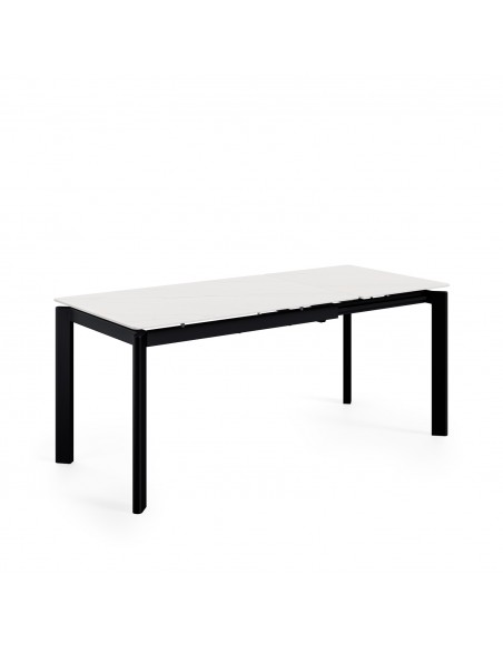 Mesa extensible CONSTANCE 120 (180) porcelanico blanco y metal negro