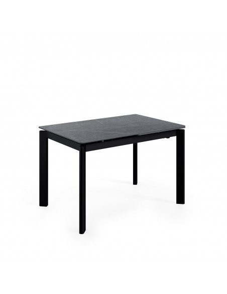 Mesa extensível CONSTANCE 120 (180) porcelânico cinza e metal preto
