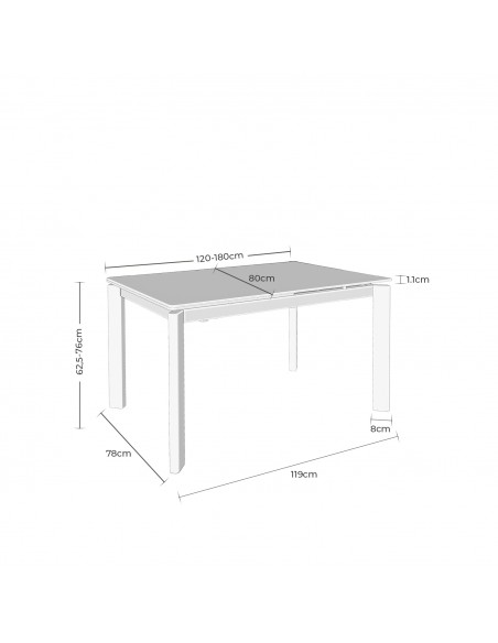 Mesa extensível CONSTANCE 120 (180) porcelânico cinza e metal preto