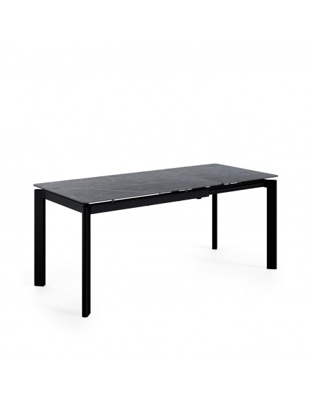 Mesa extensível CONSTANCE 120 (180) porcelânico cinza e metal preto