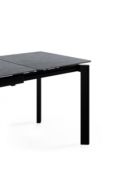 Mesa extensível CONSTANCE 120 (180) porcelânico cinza e metal preto