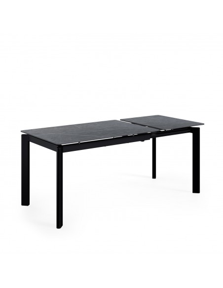 Mesa extensível CONSTANCE 120 (180) porcelânico cinza e metal preto