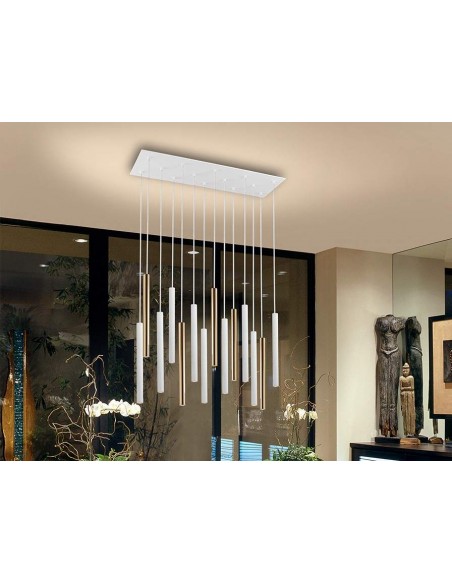 LÂMPADA DE TETO VARAS DOURADA E BRANCA 14 Led