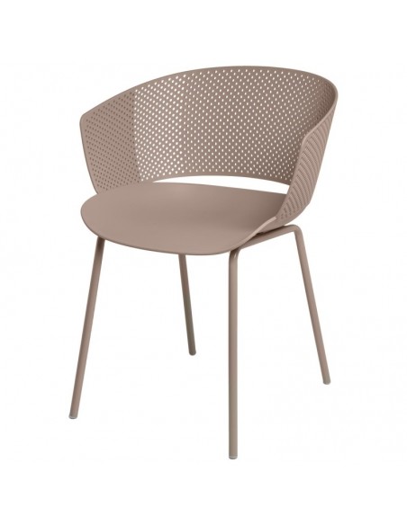 SILLA CON BRAZOS NOELLE BEIGE, POLIPROPILENO, PATAS METAL