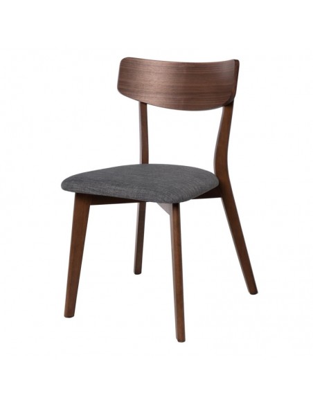 SILLA DE COMEDOR KEIRA, NOGAL y tejido GRIS OSCURO.