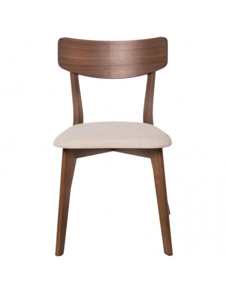 CADEIRA DE JANTAR KEIRA, NOGUEIRA e tecido BEGE.