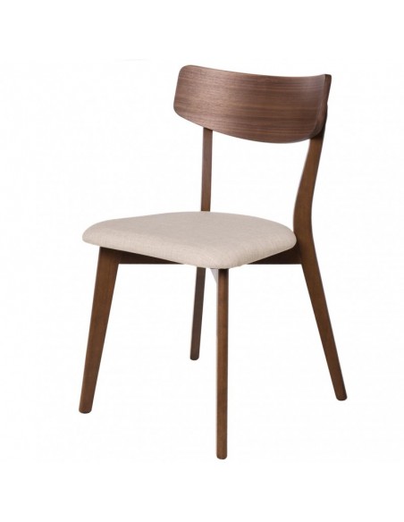 CADEIRA DE JANTAR KEIRA, NOGUEIRA e tecido BEGE.