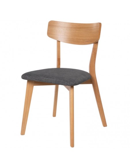SILLA DE COMEDOR KEIRA, ROBLE y tejido GRIS OSCURO.