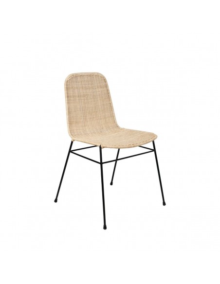 Silla Colette minimalista en ratán natural estructura de metal negro