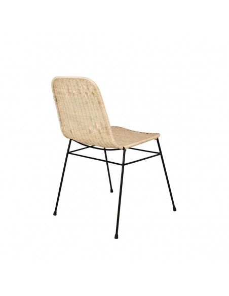 Silla Colette minimalista en ratán natural estructura de metal negro