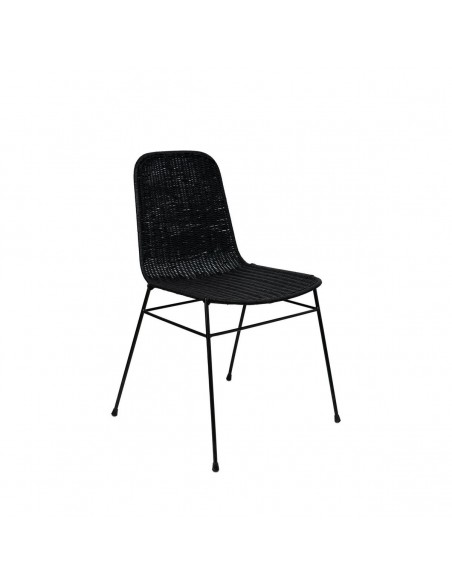 Silla Colette minimalista en ratán natural estructura de metal negro