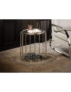 MESA AUXILIAR HADAS ACERO Ø50, CRISTAL, ACERO