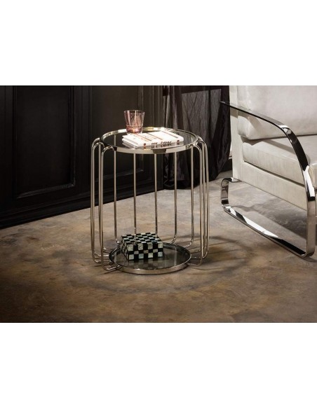 MESA AUXILIAR HADAS ACERO Ø50, CRISTAL, ACERO