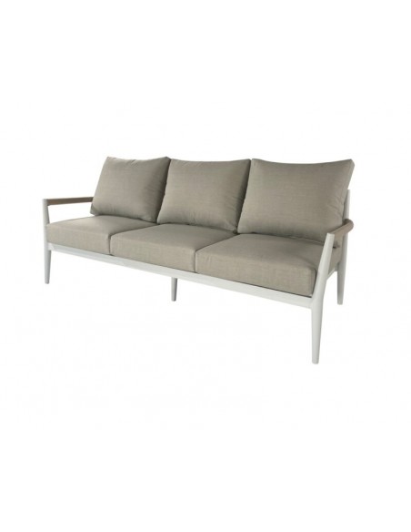 Set 4 exterior FORMENTOR, sofás y mesa de centro aluminio blanco y tejido beige