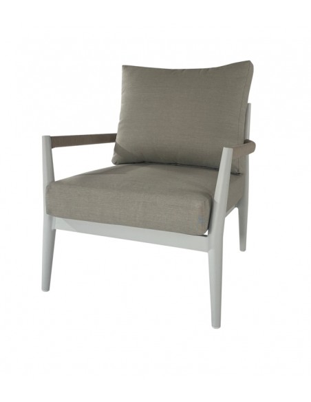 Set 4 exterior FORMENTOR, sofás y mesa de centro aluminio blanco y tejido beige