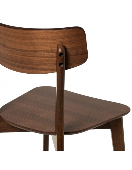 Silla contemporánea ALAIA de madera de hevea color nogal.