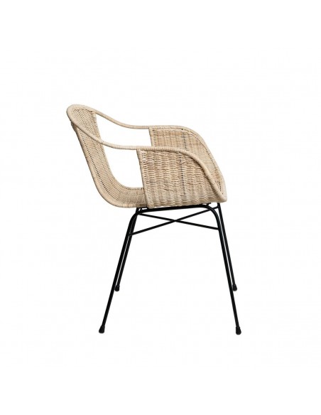 Silla con brazos en ratán ALLEGRA, natural y base metal negro