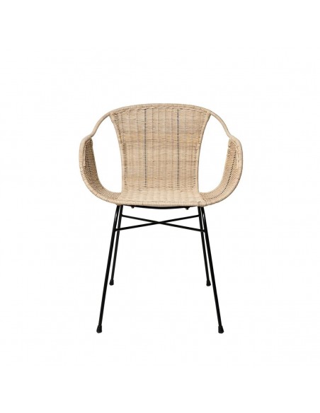 Silla con brazos en ratán ALLEGRA, natural y base metal negro
