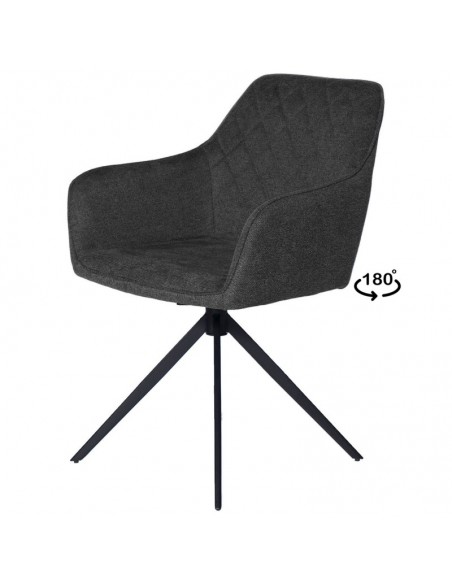 SILLA GIRATORIA con brazos AMALIA, tela y metal negro
