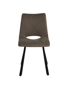 Silla de diseño Briana tapizada en Taupe con patas de metal.