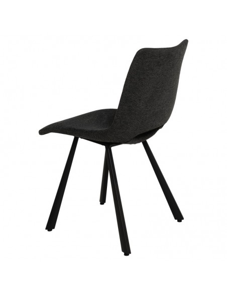 Cadeira de design Briana estofada em Cinza escuro com pernas de metal.