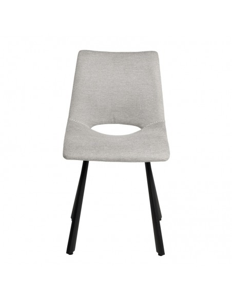 Silla de diseño Briana tapizada en Gris claro con patas de metal.