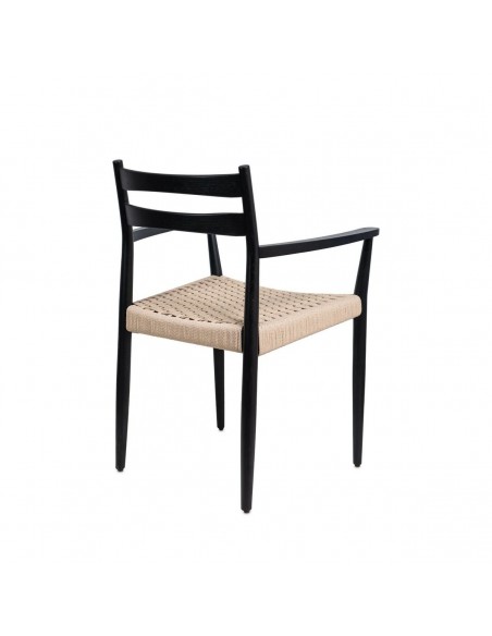 Silla mediterránea con brazos EDNA en madera negra y cuerda