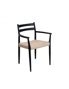Silla mediterránea con brazos EDNA en madera negra y cuerda 2