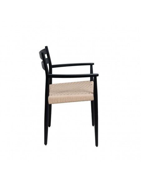 Silla mediterránea con brazos EDNA en madera negra y cuerda