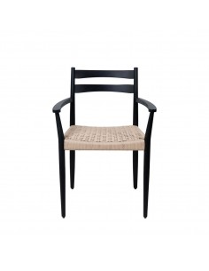 Silla mediterránea con brazos EDNA en madera negra y cuerda