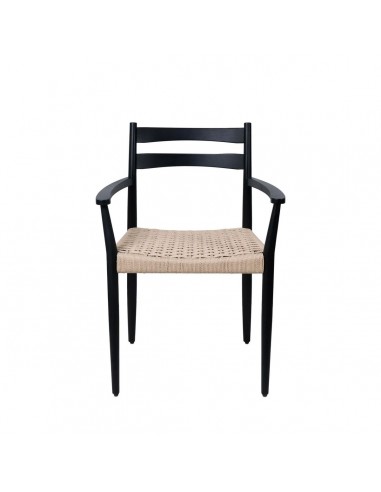 Silla mediterránea con brazos EDNA en madera negra y cuerda