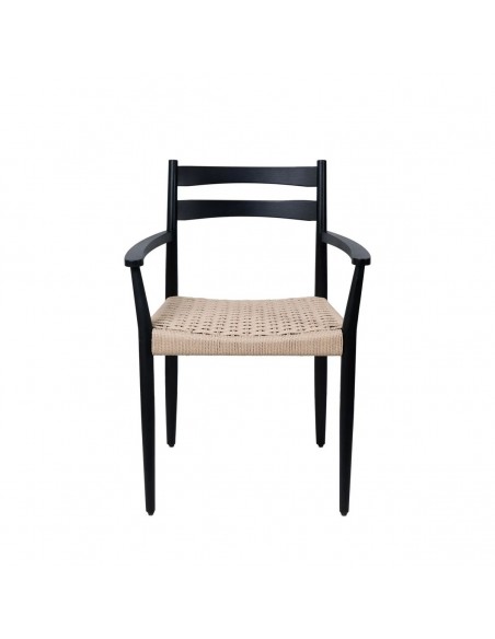 Silla mediterránea con brazos EDNA en madera negra y cuerda